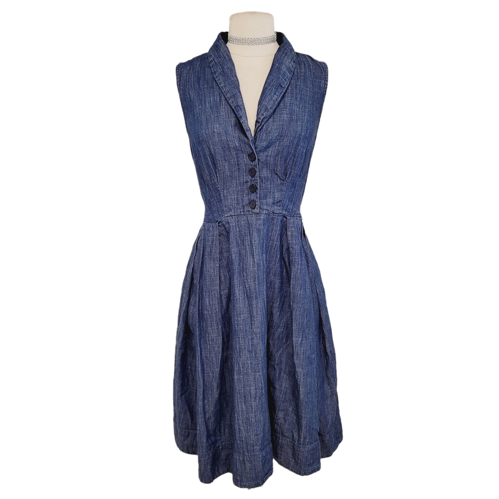 eShakti Blue Button-Front Dress
